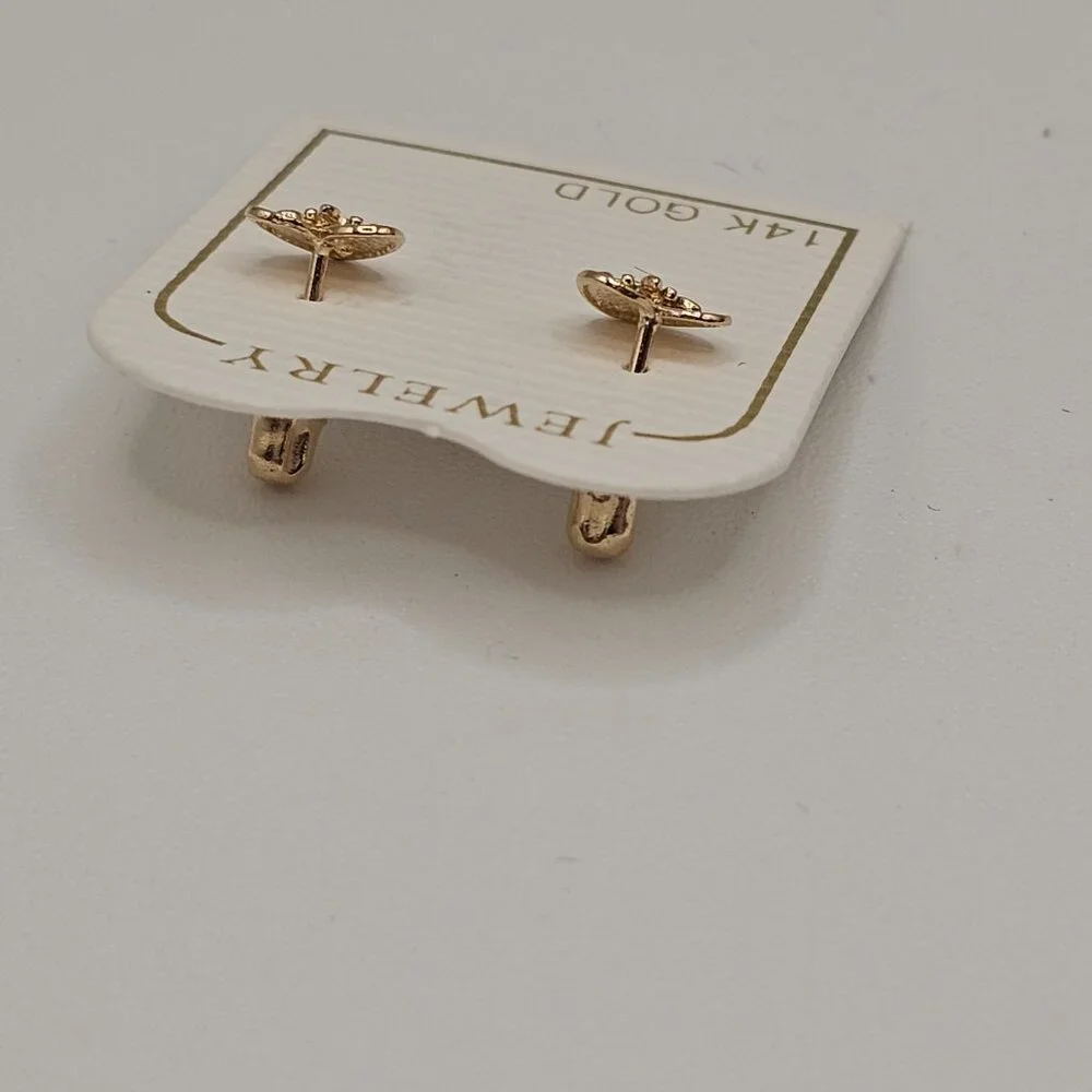 14KT Gold Heart and Crown Screw Back Stud Earrings 6mm